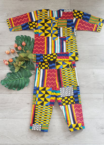 Multipattern Toddler Kids African Print Tunic and Pants Set