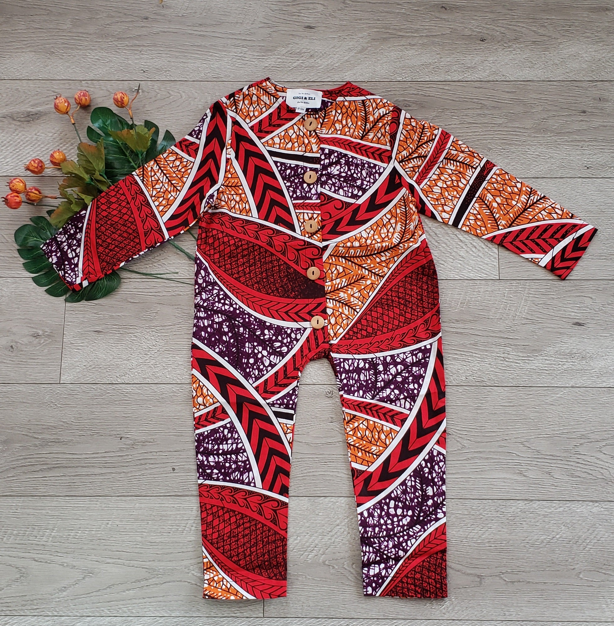 Dehcontee Baby Toddler African Print Long Sleeve Button Up Playsuit