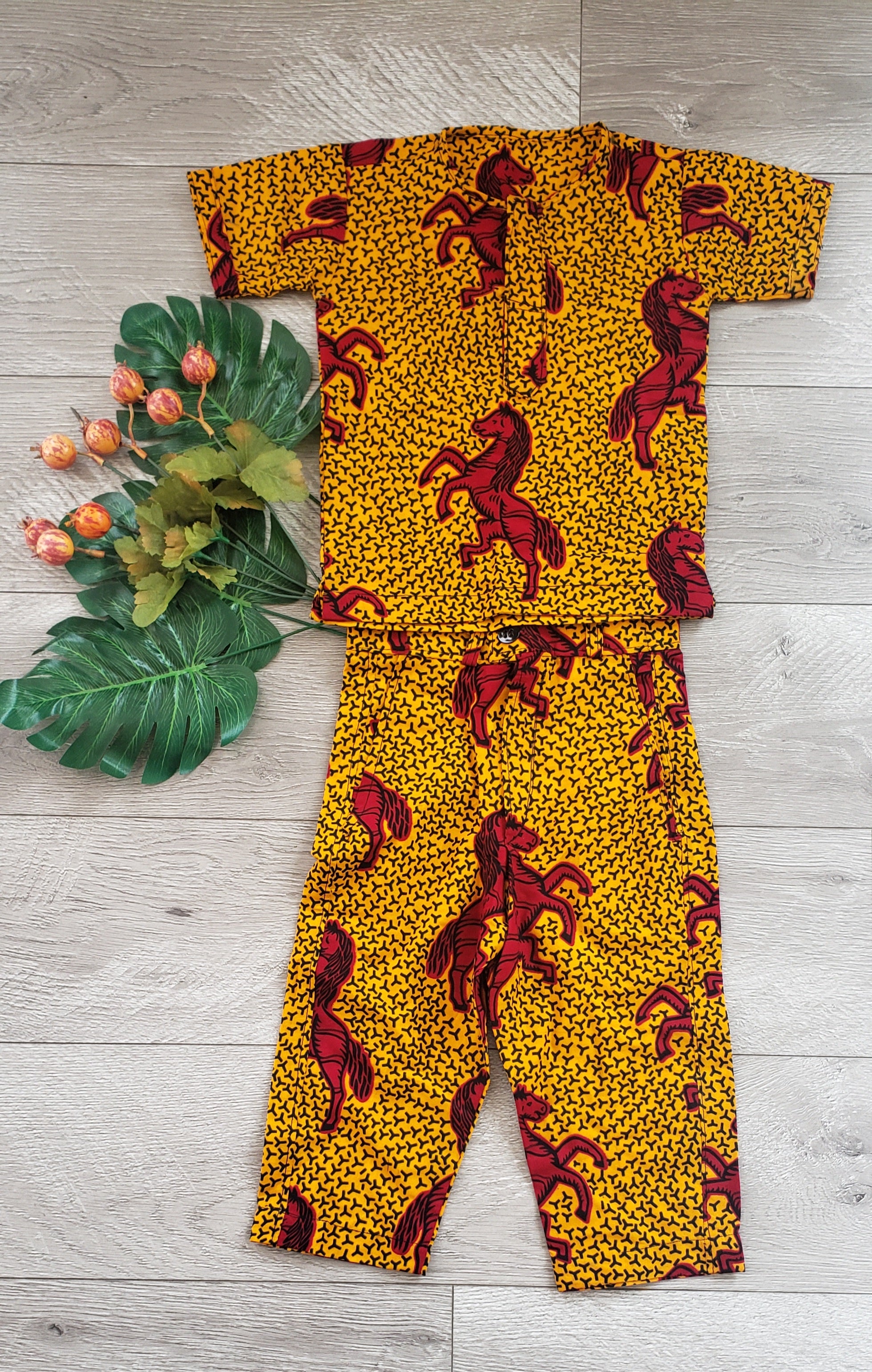 Wild Horses Baby Toddler Kids African Print Tunic and Pants Set