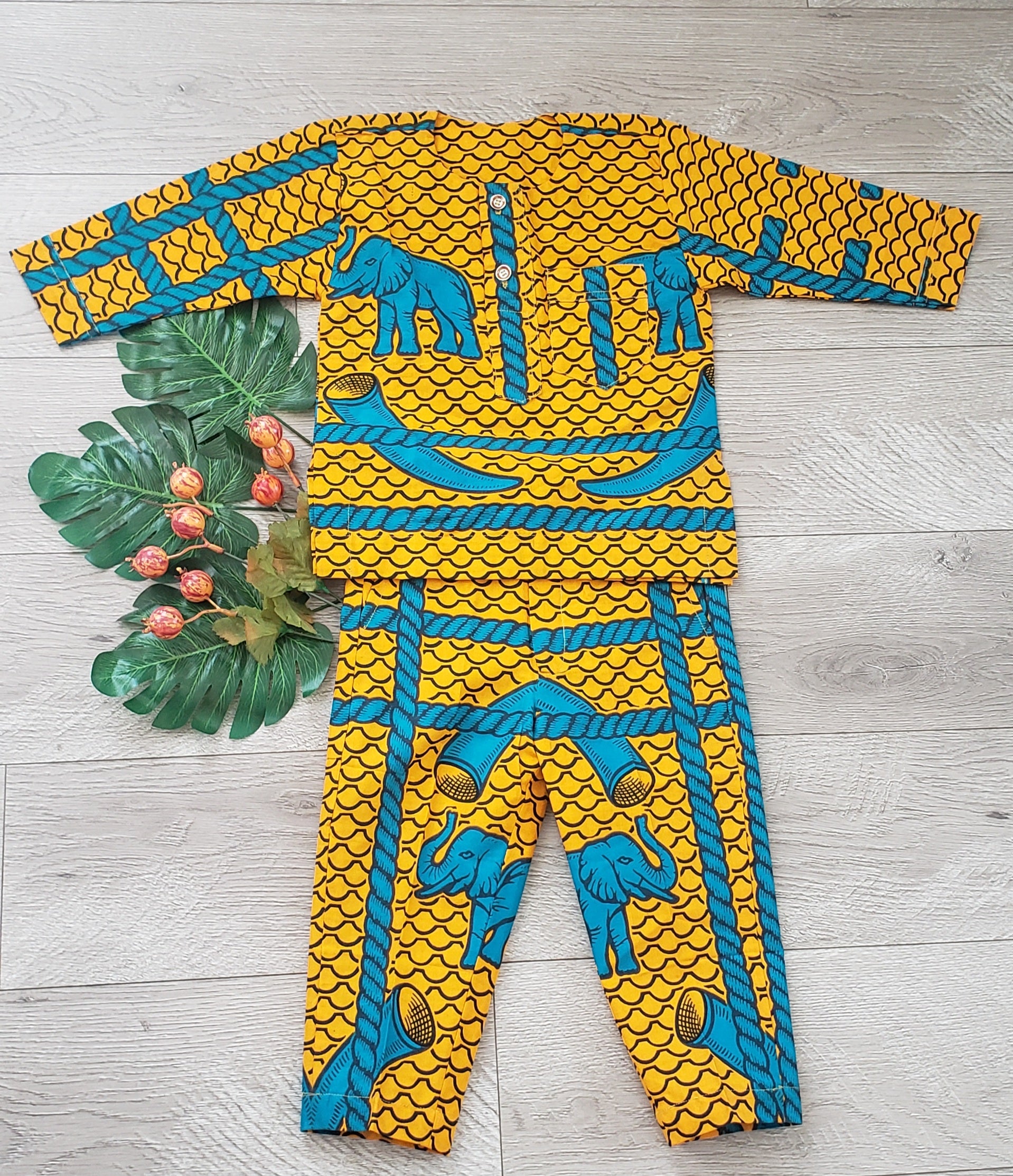 Mighty Elephants Toddler Kids African Print Tunic and Pants Set
