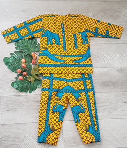 Mighty Elephants Toddler Kids African Print Tunic and Pants Set