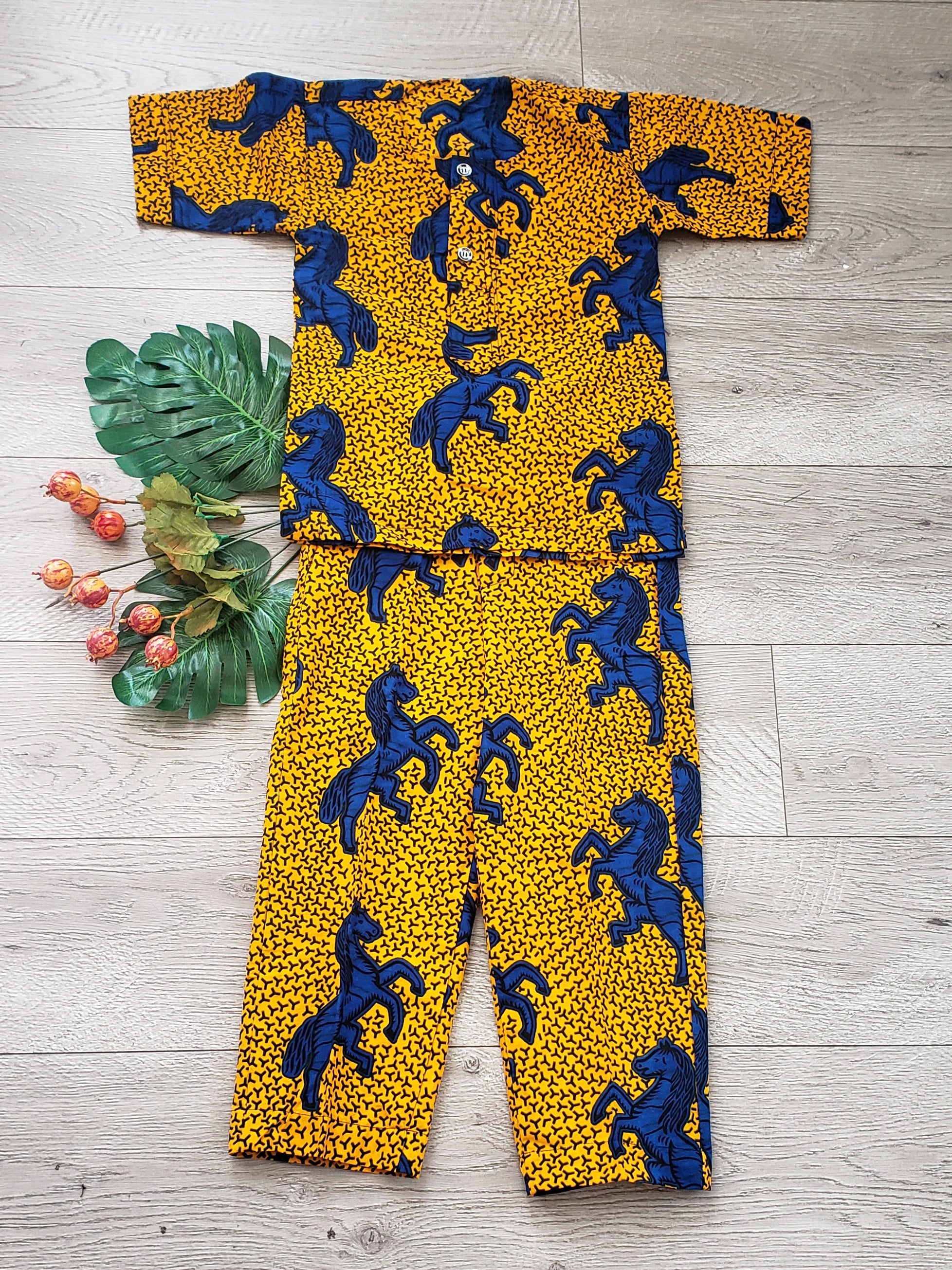 Wild Horses Baby Toddler Kids African Print Tunic and Pants Set