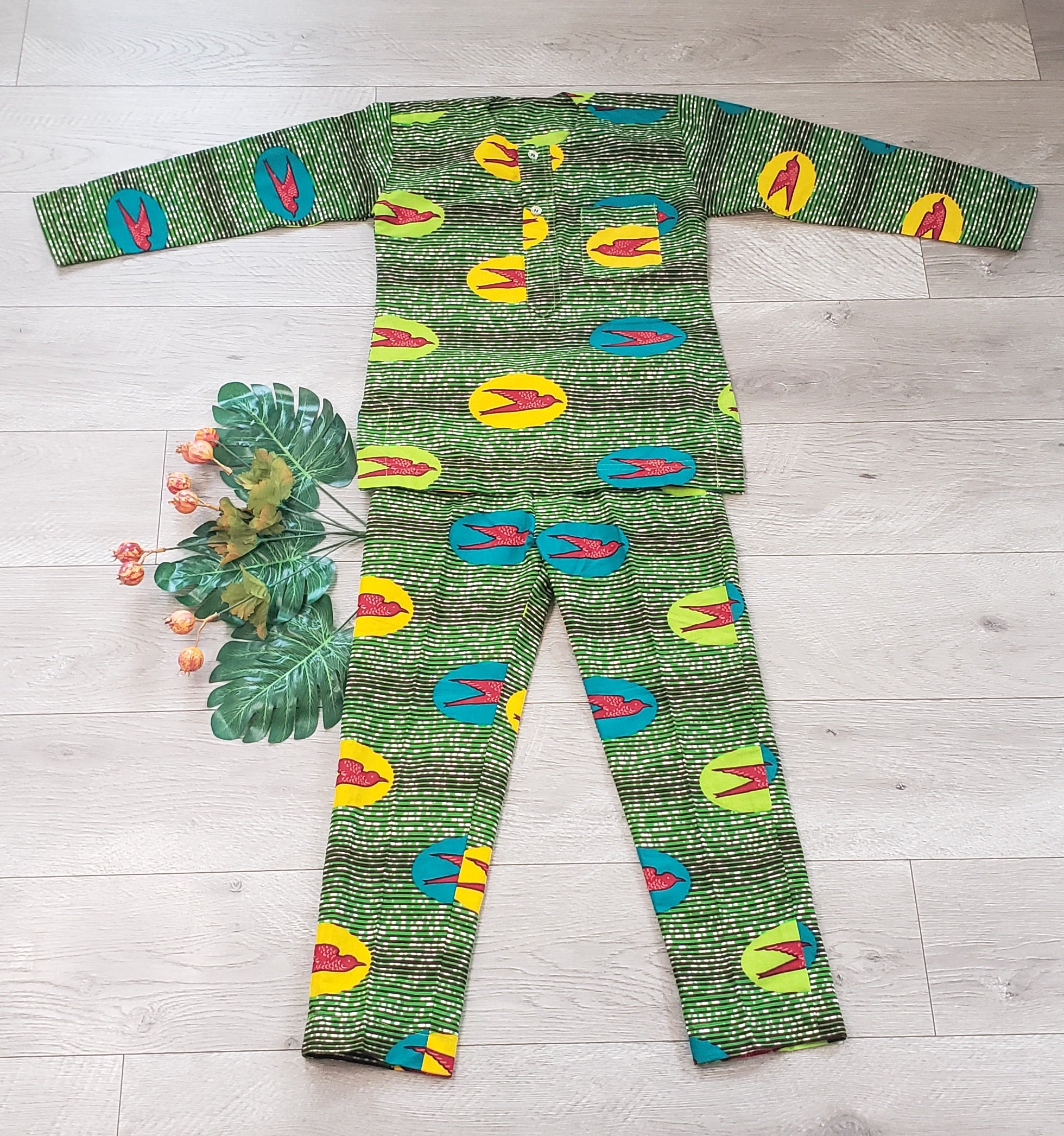 Flight Kid's African Print Short Sleeve Tunic and Pants Set