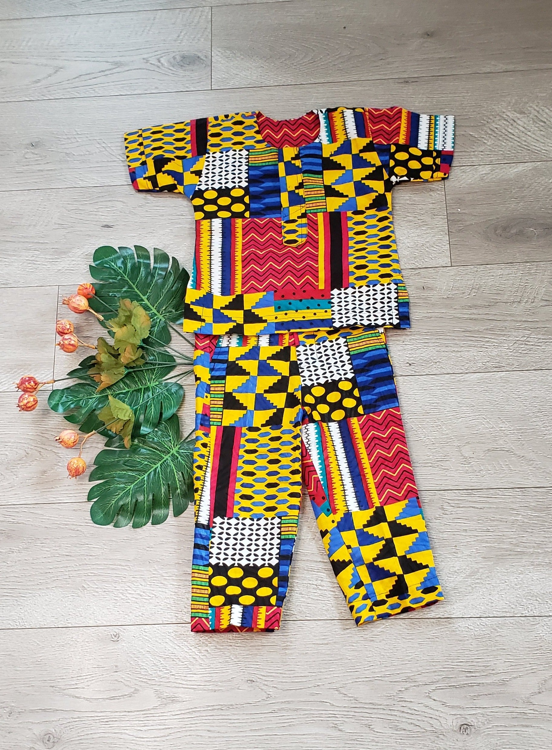 Multipattern Toddler Kids African Print Tunic and Pants Set