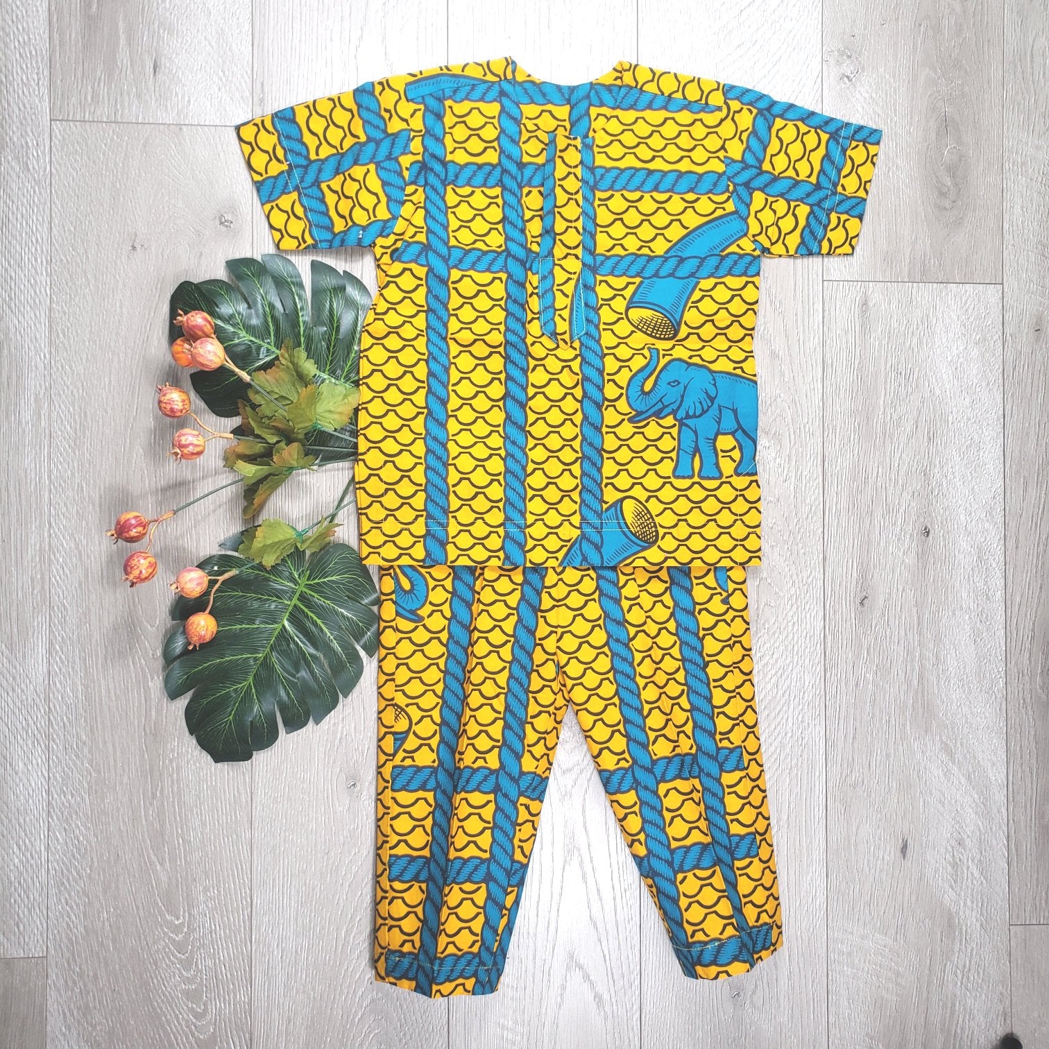 Mighty Elephants Toddler Kids African Print Tunic and Pants Set