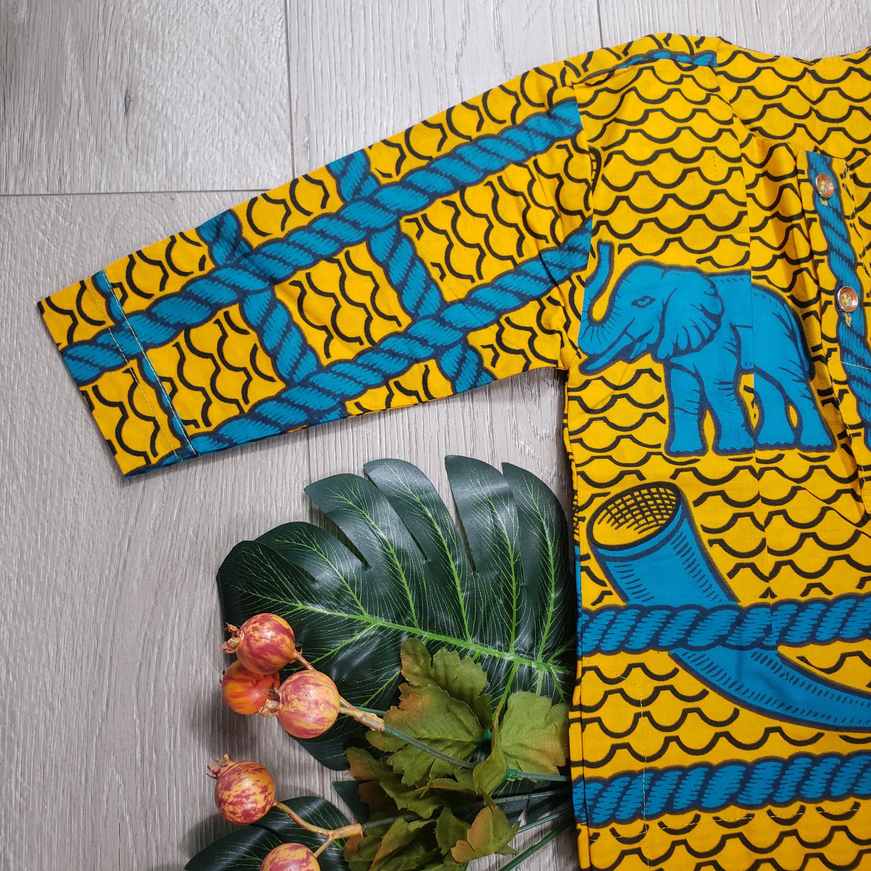 Mighty Elephants Toddler Kids African Print Tunic and Pants Set